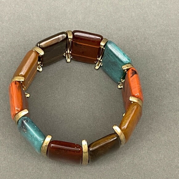 Green Brown Orange Gold-tone Women's Fashion Stretch Bracelet NWOT - Picture 5 of 5